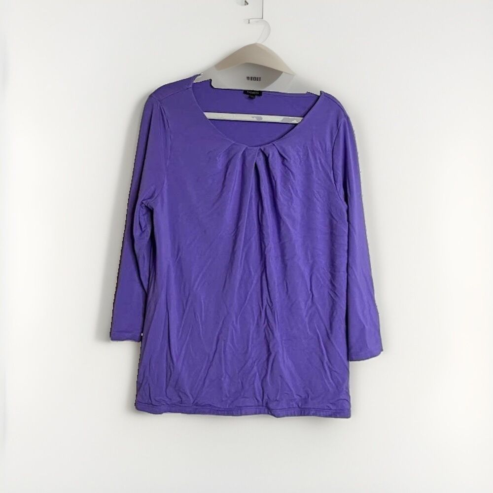Talbots Top Womens Large Pullover 3/4 Sleeves Blouse Purple Rayon Spandex